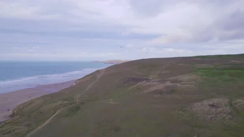 Panorama from a drone over Perranporth, Cornwall, England, Europe Stock-Footage 171604685