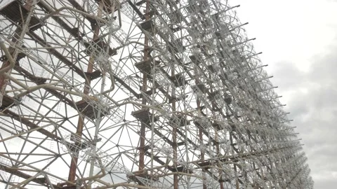 Panorama of the Duga radar in the Chernobyl zone Stock Footage 194482374