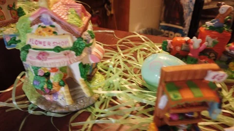 Panorama Of Easter Ornaments In Restaurant 002 Stock Footage 121590156