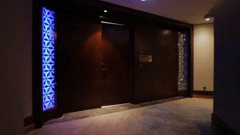 Panorama of empty corridor and hotel room entrance Stock Footage 172200701