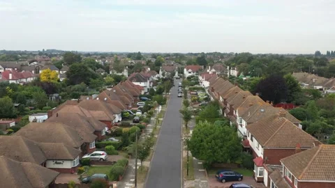 Panorama of empty road with row real estate buildings in UK Stock Footage 161267244