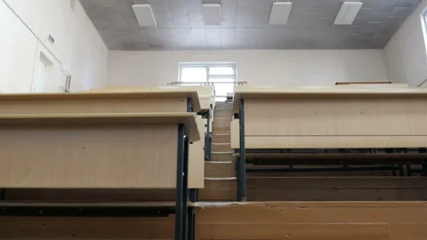 Panorama Empty Tables In A Lecture Room Stock Footage 98855153