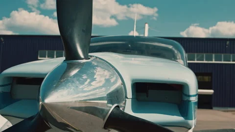 Panorama of the engine propeller of a single-engine private aircraft. Stock Footage 202124126