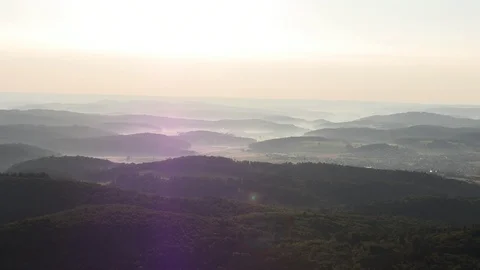 Panorama of the epic view of the Black Forest Germany. Sun is just rising behind Stock Footage 93578975