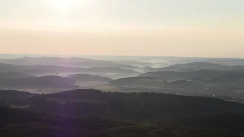 Panorama of the epic view of the Black Forest Germany. Sun is just rising behind 動画素材 93580159