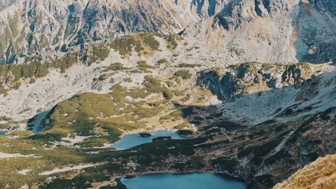 Panorama of the fall mountains. View of the lake in the mountains Stock Footage 254608513