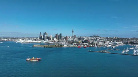 Panorama Flight through Auckland , New Zealand. Skyline. New Skyscrapers Stock Footage 292883583