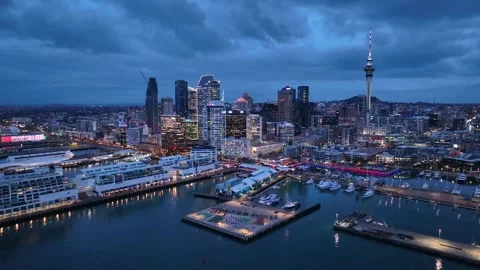 Panorama Flight through Auckland , New Zealand. Skyline. New Skyscrapers Stock Footage 319941894