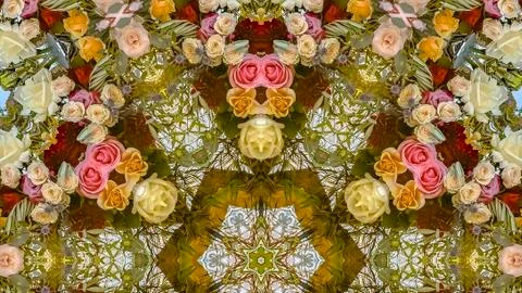 Panorama Flowers in an angular reflective design from a wedding with colors Stock Photos