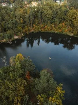 Panorama to forest lake inside the forest Foto stock
