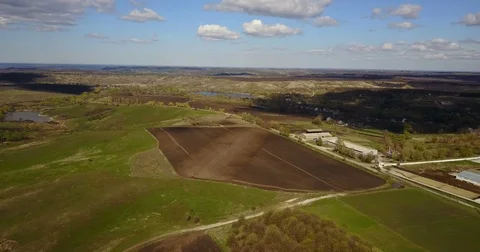 Panorama of forests and fields. rural areas. Drone Point of View Stock Footage 74509683