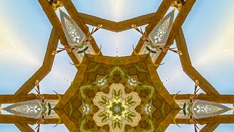 Panorama frame Angular wooden bars of Chuppah making a pattern for a background Stock Photos