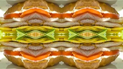 Panorama frame Four frames of a sandwich close up Foto stock
