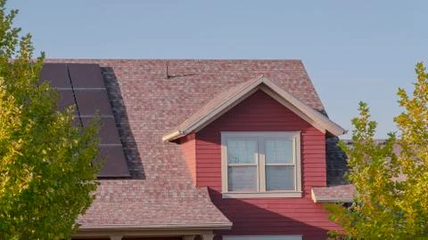 Panorama frame Partial facade of a modern red wooden house Stock Photos