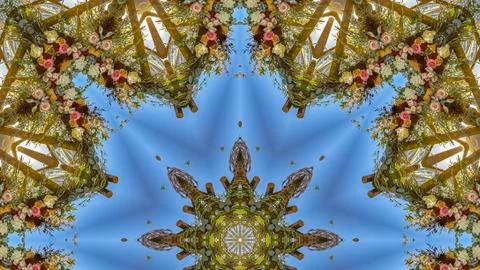 Panorama frame Vivid shapes with angular displays of flowers in circular Stock Photos