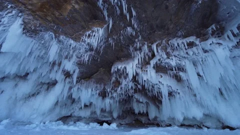 Panorama frozen splashes sharp ice floes of icicles lake Baikal nature landmark  Video stock 165663735