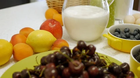 Panorama of fruits lying on the table Stock Footage 115522937