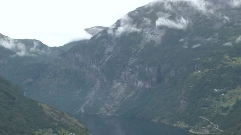 Panorama of Geirangerfjord Stock Footage
