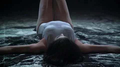 Panorama of a girl lying in white powder Stock Footage 59709489