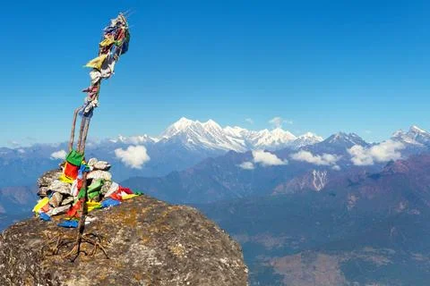 Panorama of Great Himalayan range with mount Everest Foto stock