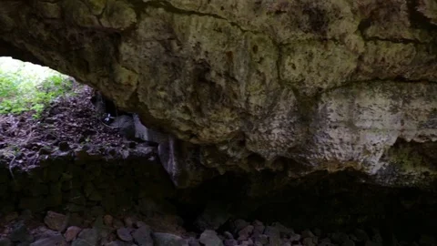 Panorama of grotto into caves with exits 스톡 동영상 74064257