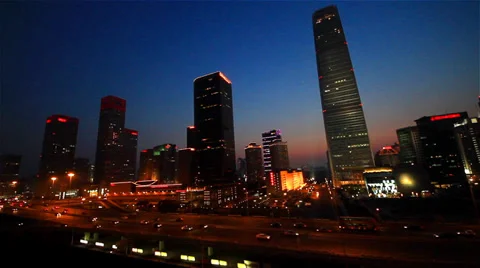 The panorama of Guomao CBD along Third Ring Road at night,Beijing,China 스톡 동영상 33229300