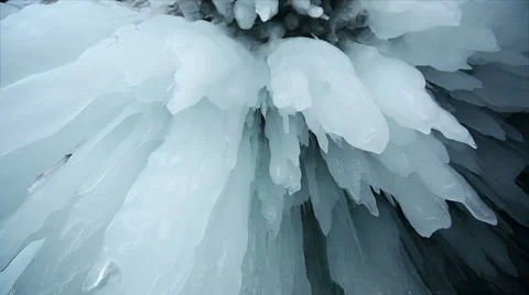 Panorama of hanging icicle Stock Footage 36727445