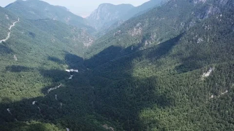 Panorama from a Height to the mountain Valley with a Forest Stock Footage 237986736