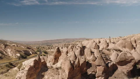 Panorama from a high point of the Valley of Imagination in Turkey with its whims Stock Footage 252193846