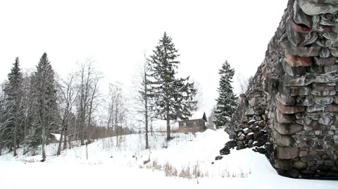 Panorama historical boulder bridge over a riverbed Stock Footage 61328702