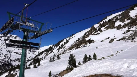 Panorama horizontal. Many people start skiing on a well-groomed ski slope at a Stock Footage 109529748