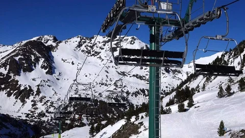 Panorama horizontal. Many people start skiing on a well-groomed ski slope at a Stock Footage 109529828