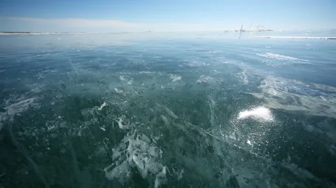 Panorama of ice with reflection of the sun Stock Footage 40789034