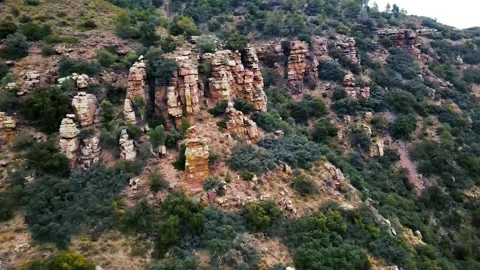 Panorama of the igneous slope with sharp rocks Stock Footage 241245470