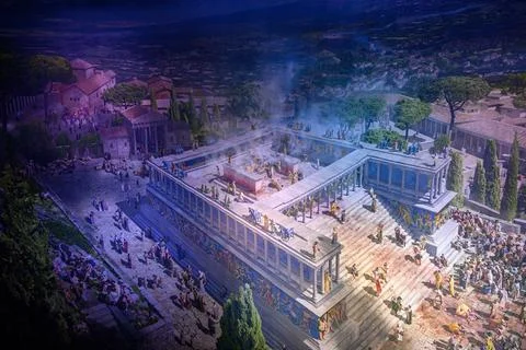 Panorama image composition showing the ancient city of Pergamon on the west.. Stock Photos