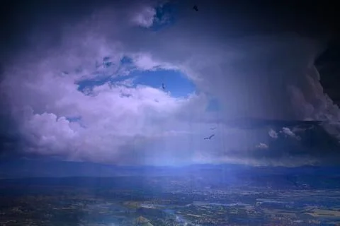 Panorama image composition showing the ancient city of Pergamon on the west.. Stock Photos