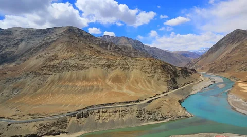 Panorama in the Indus River valley view from the mountain road Stock Footage 43019109