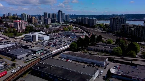 Panorama of the Industrial Area and the Elevated Metro City of New Westminster. Stock Footage 153495401