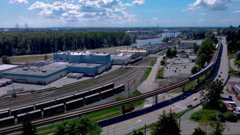 Panorama of the Industrial Area and the Elevated Metro City of New Westminster. Stock Footage 153495409