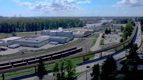 Panorama of the Industrial Area and the Elevated Metro City of New Westminster. Stock Footage 153495444