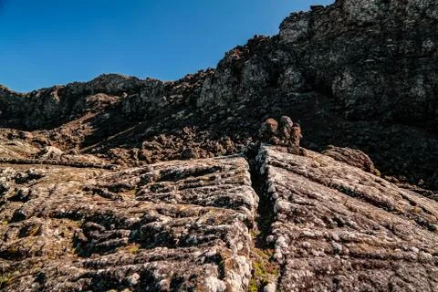 Panorama inside caldera of Pico volcano, Azores, Portugal Stock Photos