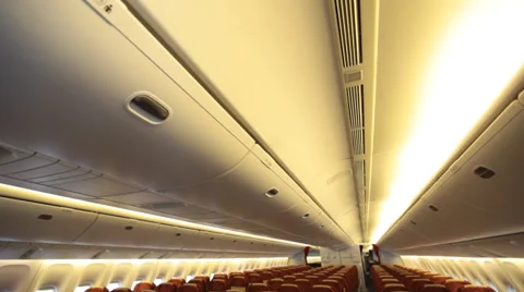 Panorama of the inside of the empty aircraft cabin Stock Footage 42016995