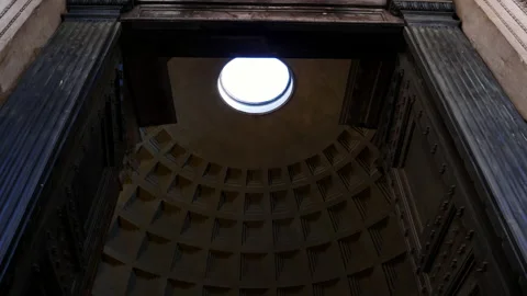Panorama of inside interior of ancient architectural masterpiece of Pantheon Stock Footage 156262289