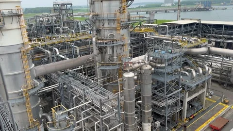 Panorama inside of the interior of a chemical plant or oil refinery Stock Footage 332875232