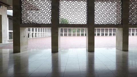 Panorama Inside Istiqlal Mosque Inner Courtyard, Jakarta, Java, Indonesia Stock Footage 314190244