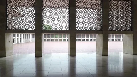 Panorama Inside Istiqlal Mosque Inner Courtyard, Jakarta, Java, Indonesia Stock Footage 314190322
