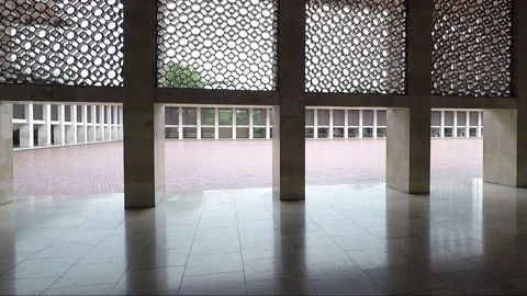 Panorama Inside Istiqlal Mosque Inner Courtyard, Jakarta, Java, Indonesia Stock Footage 314190591