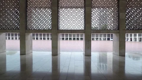 Panorama Inside Istiqlal Mosque Inner Courtyard, Jakarta, Java, Indonesia Stock Footage 314224651