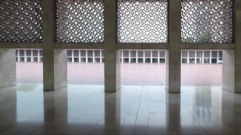 Panorama Inside Istiqlal Mosque Inner Courtyard, Jakarta, Java, Indonesia Stock Footage 314224736