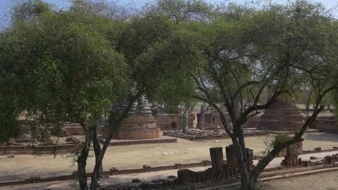 Panorama inside the Wat Phra Si Sanphet in the Ayutthaya Historical Park on May Stock Footage 80299640